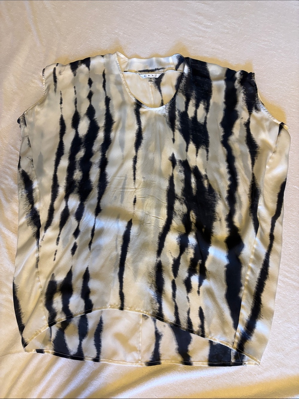 CAbi  Black & Cream Silk Tie-Dye Shell